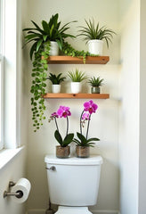 Add a touch of nature to your bathroom with lush green plants that thrive in humidity