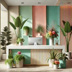 RECEPTION AREA WITH AMAZING INDOOR PLANTS,A reception area enriched with plants sets a welcoming tone the moment someone WALKS IN