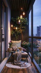 BALCONY WITH COZY CHAIR AND LIGHTS