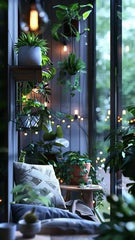 BALCONY WITH COZY CHAIR AND LIGHTS,Urban Jungle Escape