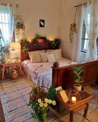 bed room with flowers,A Warm and Inviting Green Escape