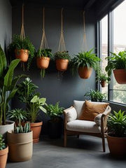 CORNER OF ROOM WITH HANGING PLANTS