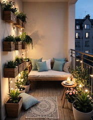 BALCONY WITH VERTICAL PLANTS AND LIGHTS