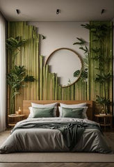 The room is a perfect blend of functionality and tranquility, offering a peaceful retreat to recharge and rejuvenate."bed room with nice back ground