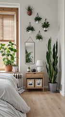 Add a touch of green serenity to your bedroom with the soothing presence of indoor plant.