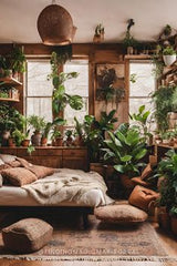 brown background with greenery,BED ROOM