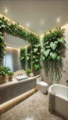 A bathroom with plants becomes a soothing sanctuary, filled with freshness and calm.