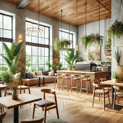 CAFE ROOM WITH HANGING AND LONG PLANTS