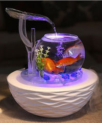 Tabletop LED Fountain Aquarium Bowl with Flowing Water Feature