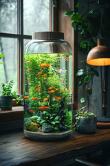 Vertical Glass Jar Aquarium with Live Aquatic Plants