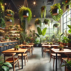 CAFE WITH HANGING PLANTS AND LONG PLANTS