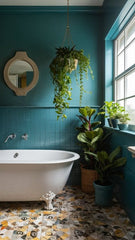 STUNNING BATHROOM WITH PLANTS WITH BLUE WALLA Serene Escape in your home