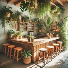 A sanctuary of green and warmth, this café room is a whisper of tranquility.