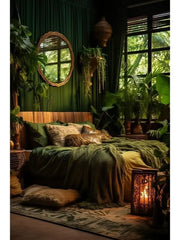 bed room with olive green background,A Botanical Retreat for Guests