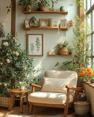 Floating Shelves and Hanging Plants for a Space-Saving Design
