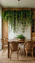 dining table adorned with plants brings a refreshing touch of nature to every meal.