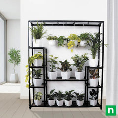 Bring eye-catching elegance with plants on metal stand for bright indirect light location