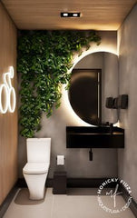 BATHROOM WITH PLANTS NEAR MIRROR,Refreshing and Elegant Greenery
