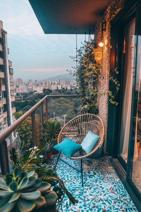 BALCONY WITH BLUEISH COUSIONS,Cozy Green Haven