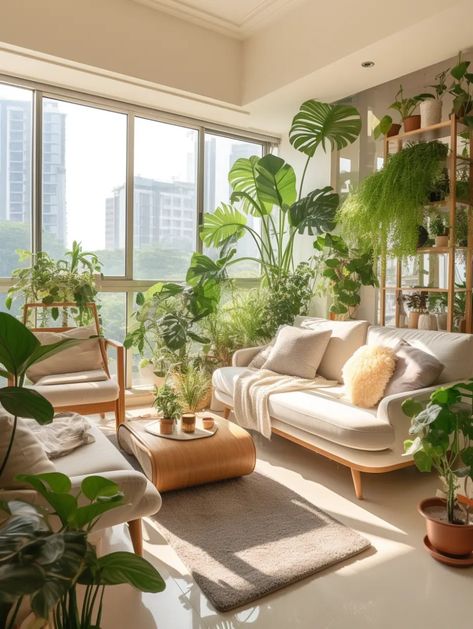 PLANT YOUR DEAMS,LET THEM GROW,The living room comes alive with the vibrant presence of plants, turning the heart ofthe home into a peaceful green retreat