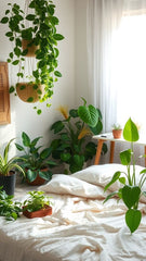 A bedroom adorned with decorative plants becomes a soothing, stylish escape.