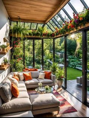 BALCONY WITH ORANGE COUSIONS,;A Fitness Corner: