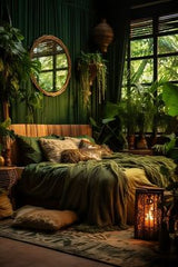 bed room with olive green background,A Botanical Retreat for Guests