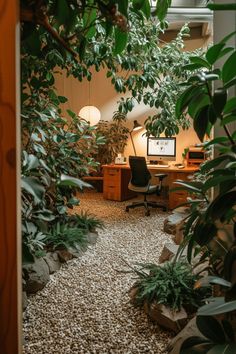 OFFICE DESIGN,An office space filled with plants creates a refreshing balance between productivity and peace