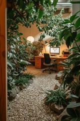 OFFICE DESIGN,An office space filled with plants creates a refreshing balance between productivity and peace