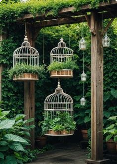 BALCONY HANGING  CAGE WITH PLANTS INSIDE,Cozy Green Haven