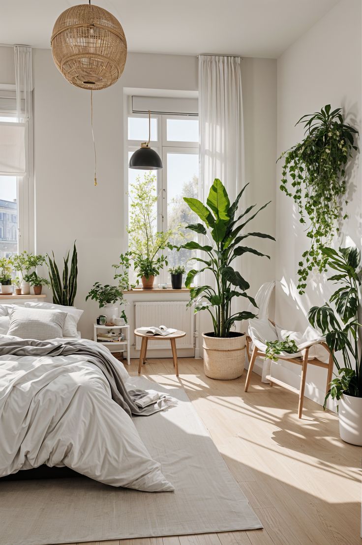 A bedroom filled with greenery brings calm, beauty, and balance to your most personal space.