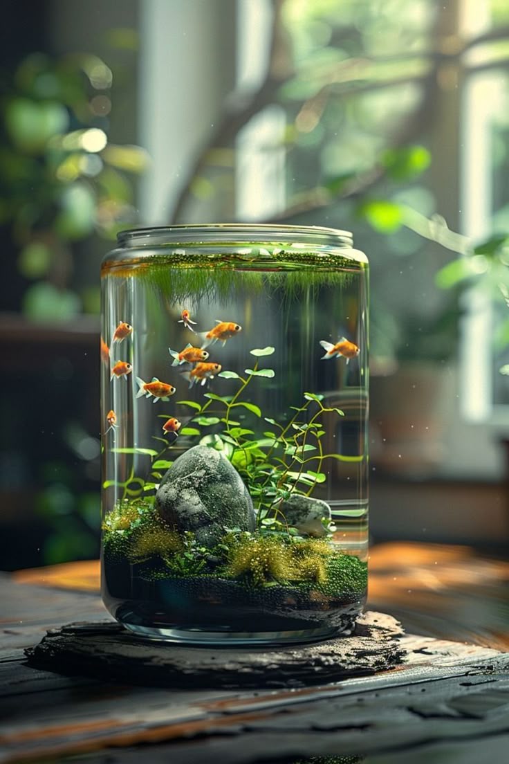 A fish tank with plants brings the beauty of nature indoors, creating a peaceful underwater escape.