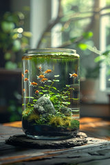A fish tank with plants brings the beauty of nature indoors, creating a peaceful underwater escape.