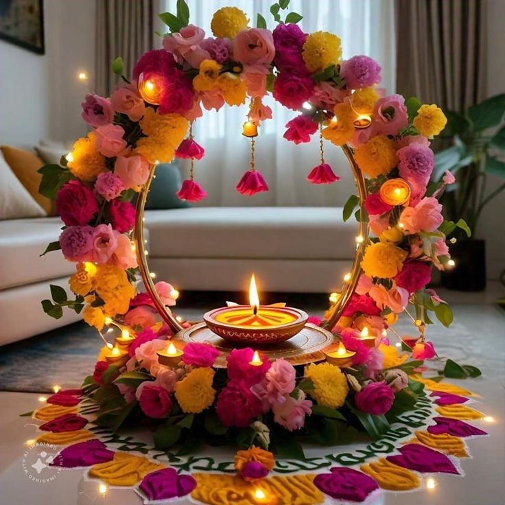 DIWALI DIYAS WITH FLOWERS