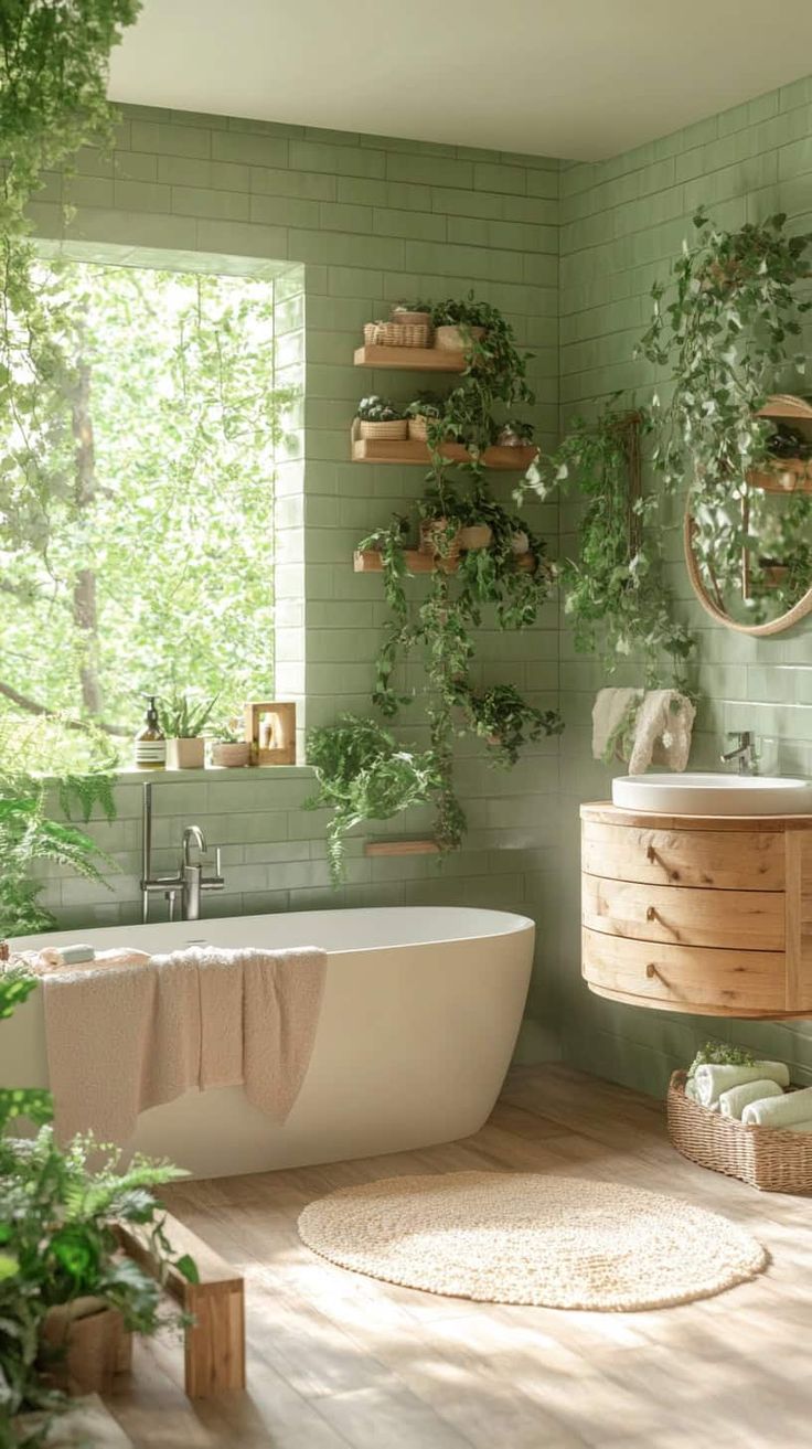 Small-Space Bathroom with Plants