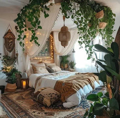bed room with greenery,A Tranquil Green Retreat