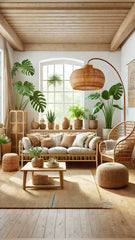 A living room filled with plants is where comfort meets nature.