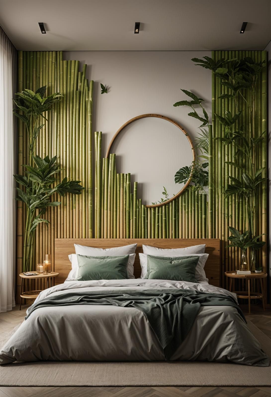 The room is a perfect blend of functionality and tranquility, offering a peaceful retreat to recharge and rejuvenate."bed room with nice back ground