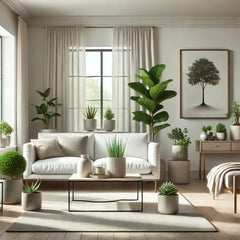 LIVING ROOM  WITH LONG AND SMALL PLANTS DIFFERENT COLOR WALLS